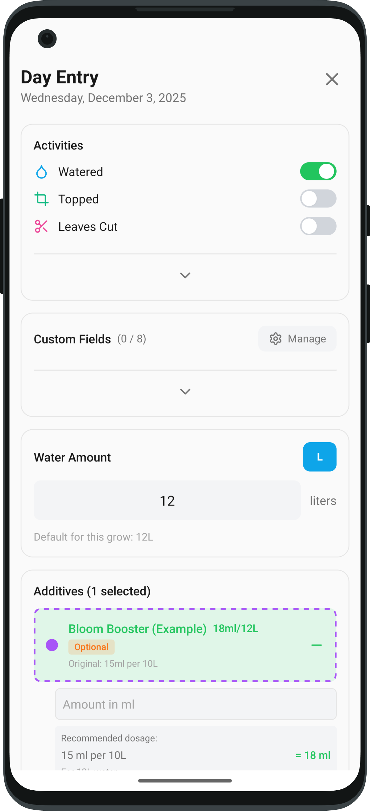 GrowBro Add Watering - Log water amounts easily