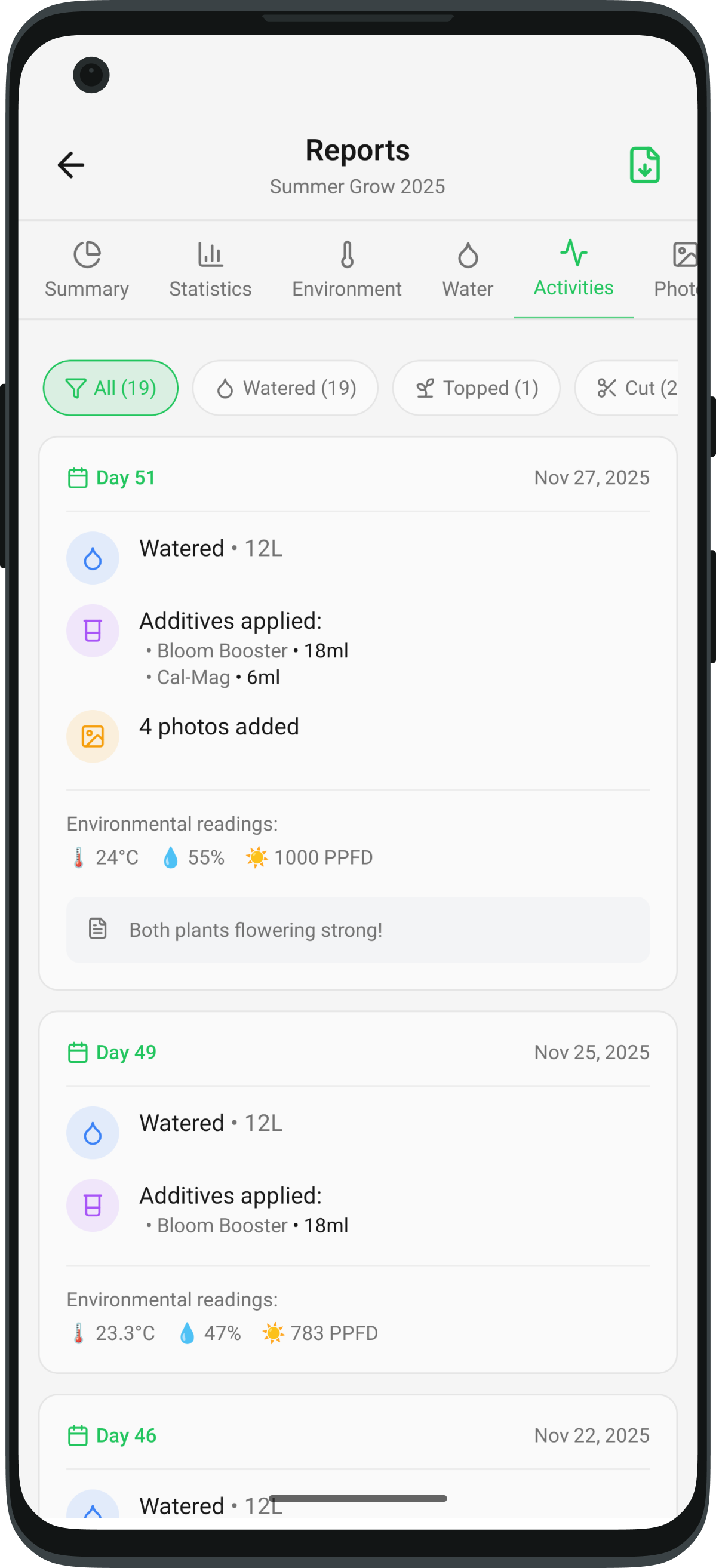 GrowBro Reports Screen - Advanced Reporting Overview